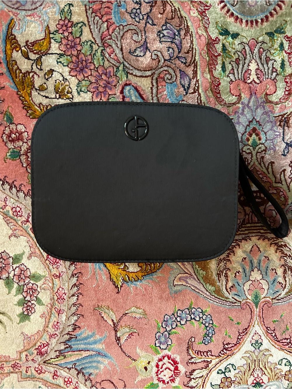 Giorgio Armani Black Nylon Wristlet Bag with Gold Hardware